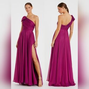 COPY - Mac Duggal Pleated One Shoulder Chiffon Gown
